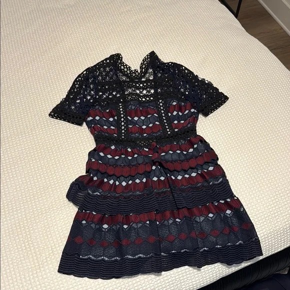 Self-Portrait | Dresses | Selfportrait Navy And Burgundy Lace Dress |  Poshmark